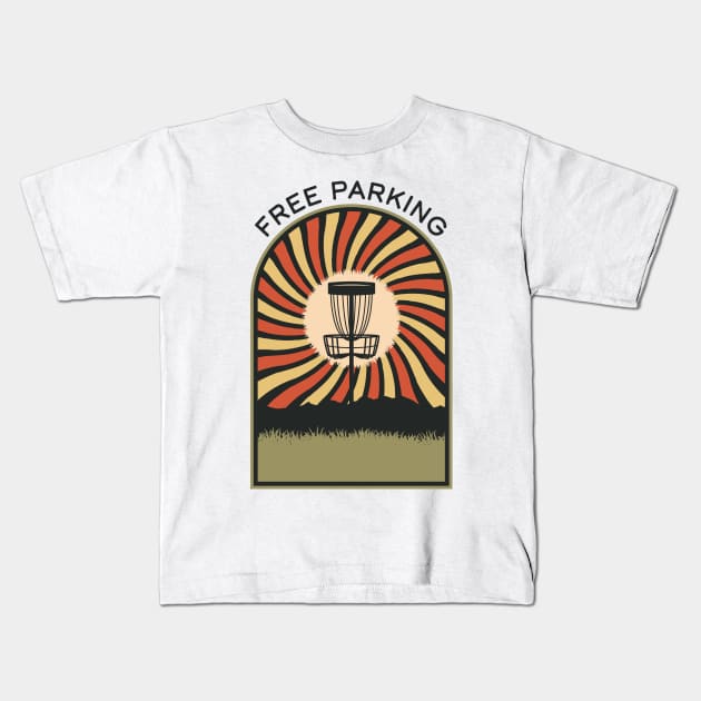 Free Parking | Disc Golf Vintage Retro Arch Mountains Kids T-Shirt by KlehmInTime